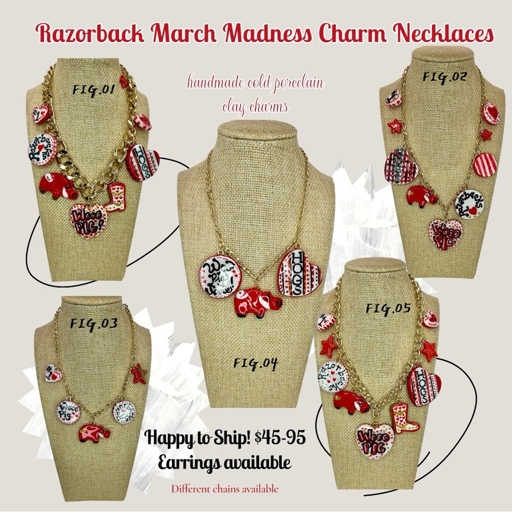 Razorback March Madness Charm Necklace Handcrafted
